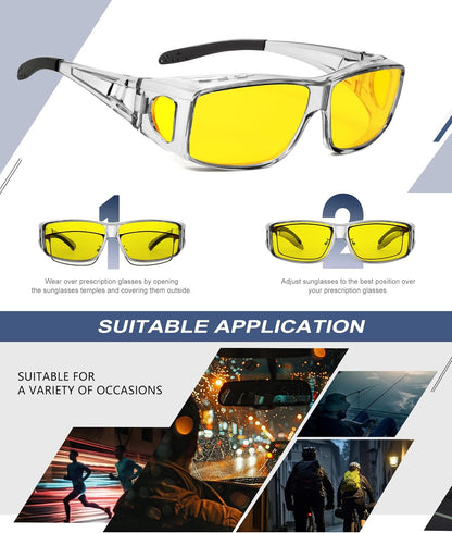 Night-Vision-Glasses Fit-Over-Glasses Wrap-Around Glasses: anti Glare Night Driving Glasses for Men Women HD Lens
