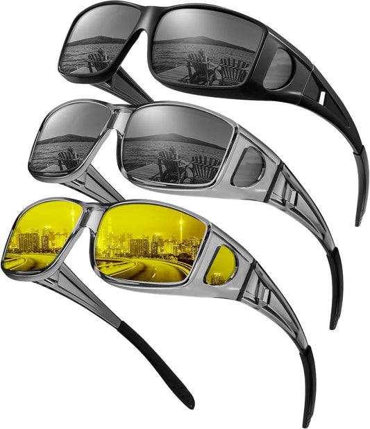 Night-Vision-Glasses Fit-Over-Glasses Wrap-Around Glasses: anti Glare Night Driving Glasses for Men Women HD Lens