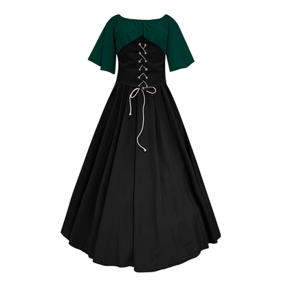 Womens Renaissance Faire Dresses Medieval Irish Traditional plus Size Dresses Ruffle over Dress Corset Retro Cosplay Gown
