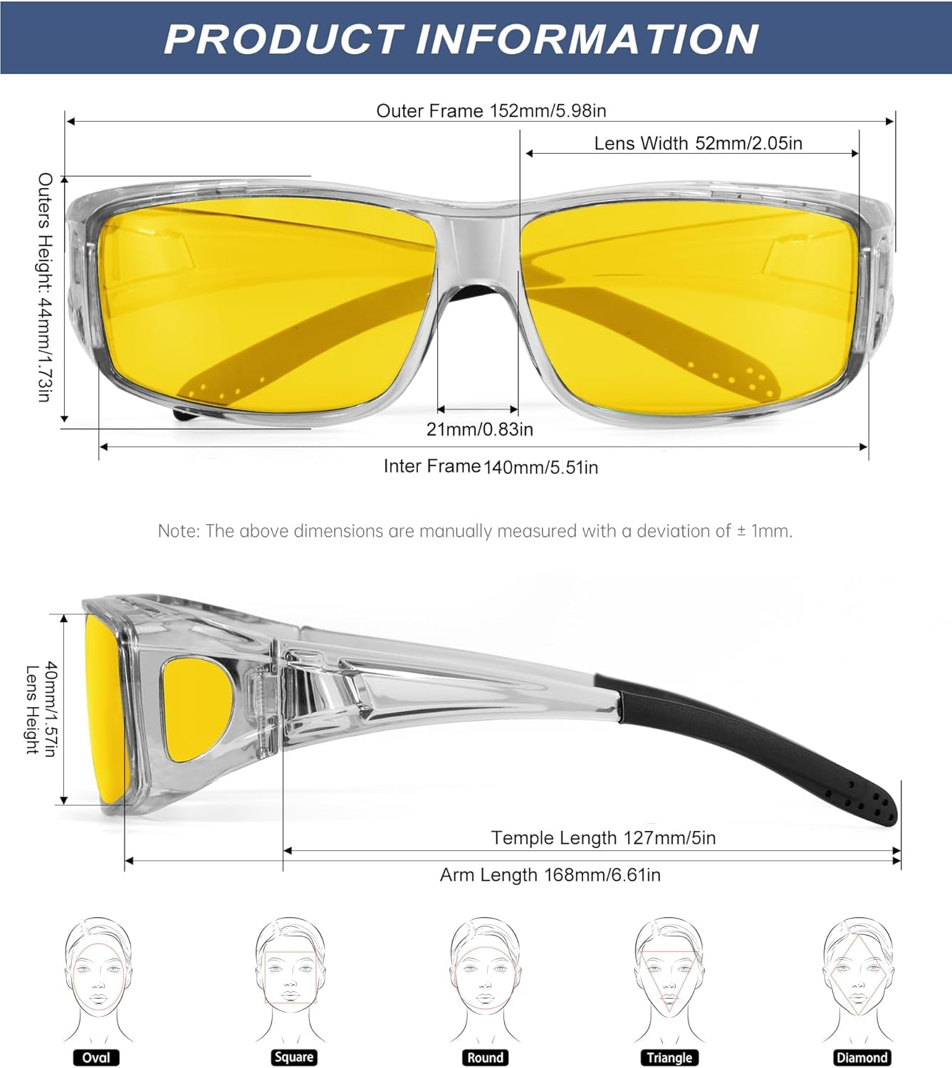 Night-Vision-Glasses Fit-Over-Glasses Wrap-Around Glasses: anti Glare Night Driving Glasses for Men Women HD Lens