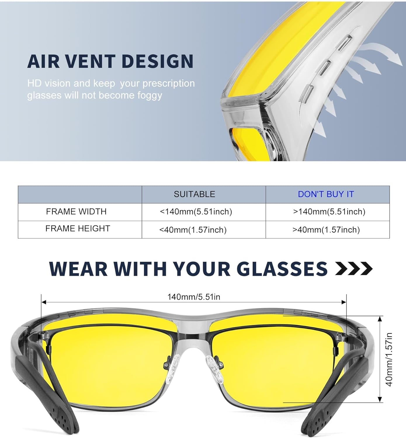 Night-Vision-Glasses Fit-Over-Glasses Wrap-Around Glasses: anti Glare Night Driving Glasses for Men Women HD Lens